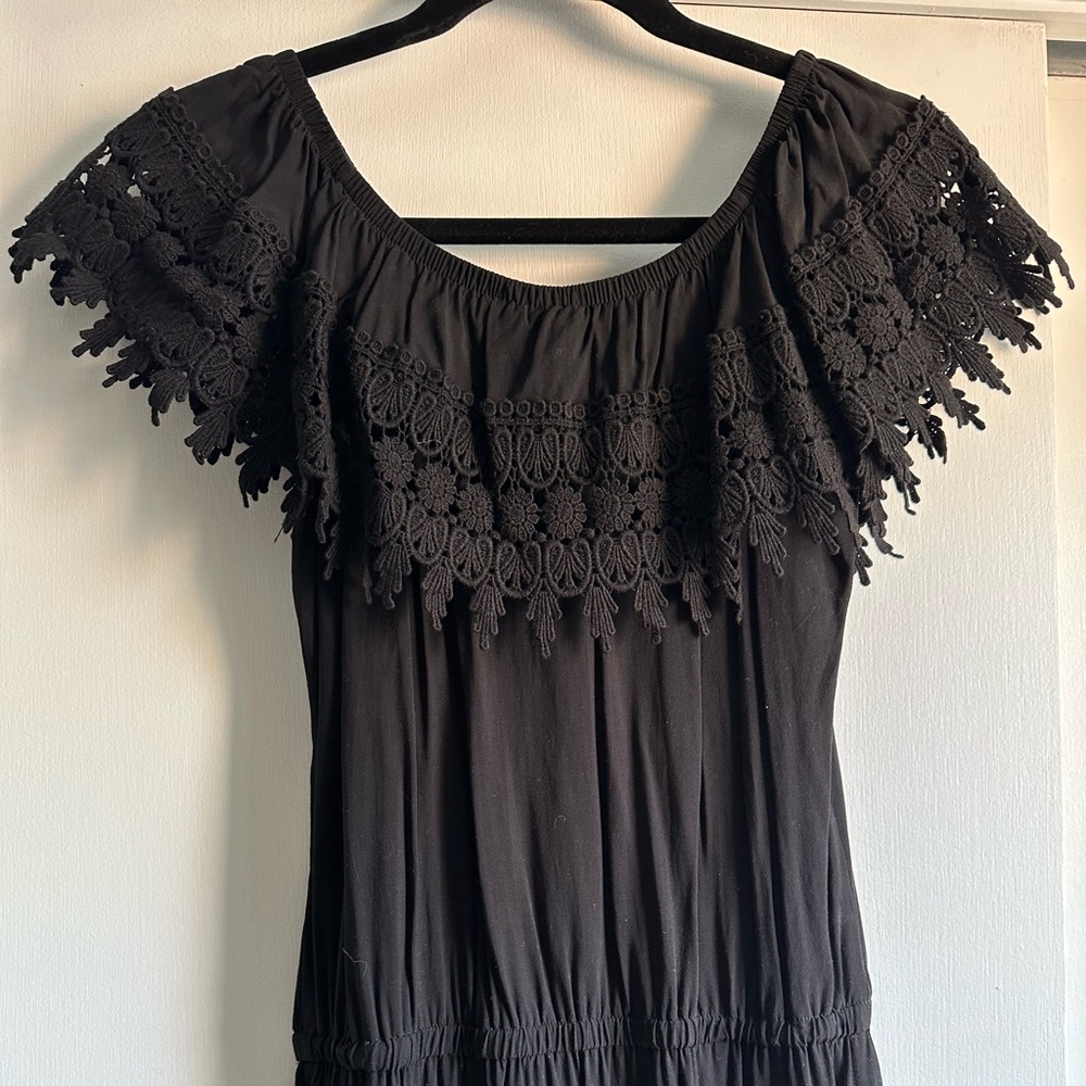 Black Women's Maxi Dress with Lace Panel